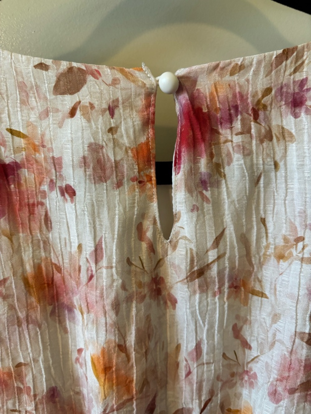 Floral Puff-Sleeve Midi Dress in Cream with Coral and Peach Accents - Modest - Picture 10 of 14